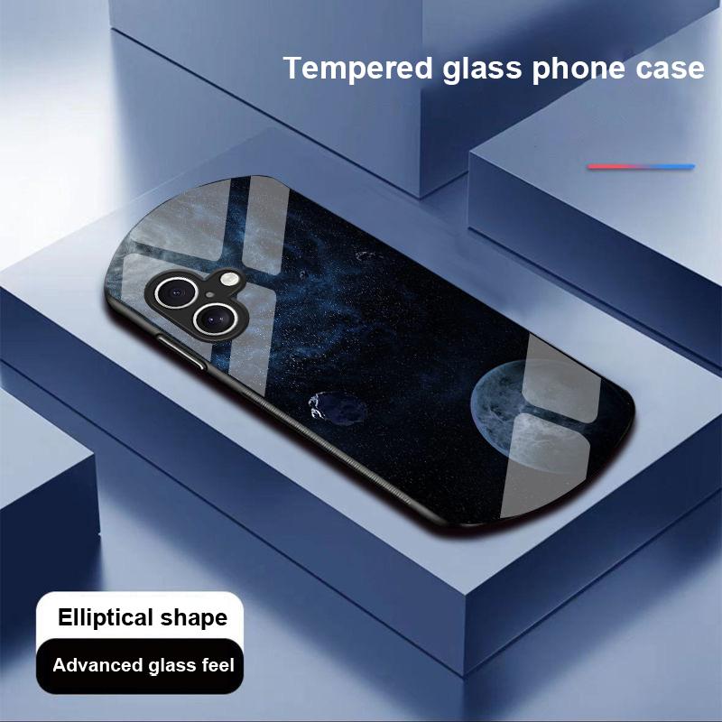 

Space Planet For Apple IPhone 16 11 13 15 14 Pro Max 12 Mini 7 8 Plus XR X XS Elliptical Shaped Tempered Glass Phone Case For iPhone 16 Promax