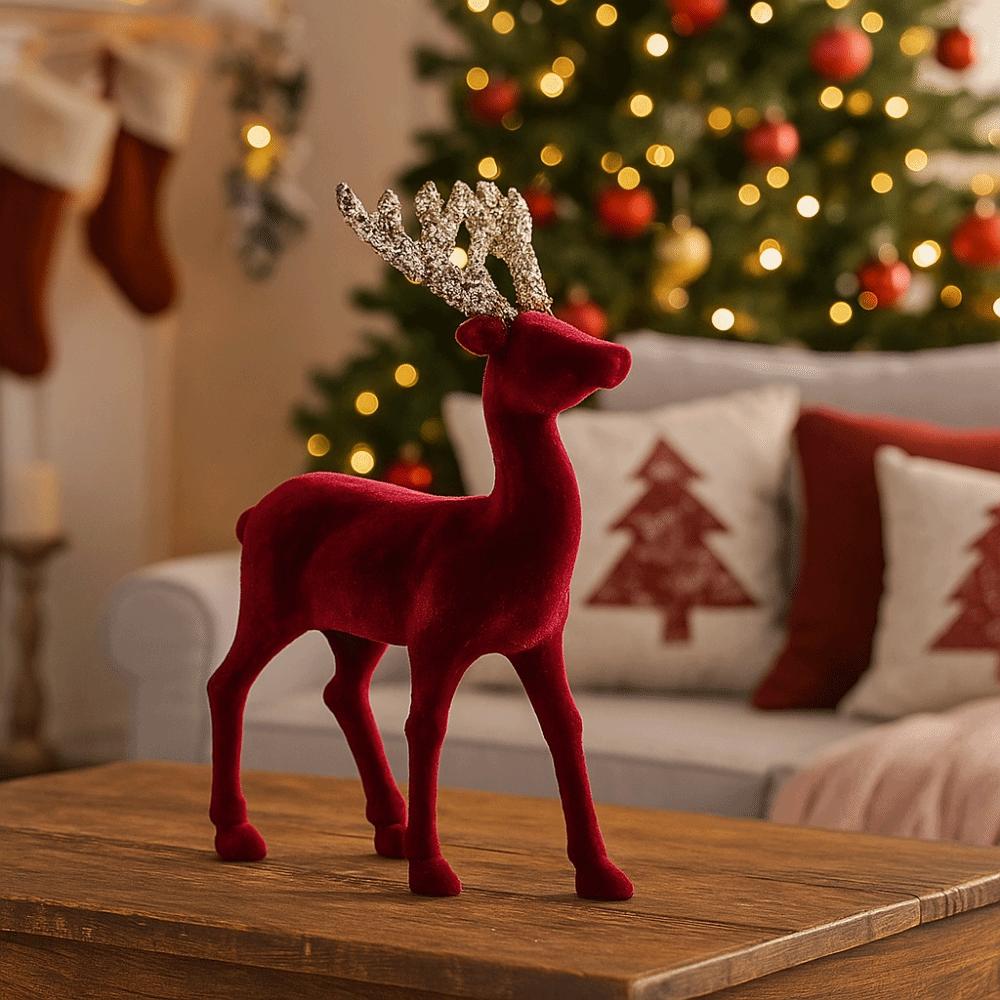 Φλοκωτά Χριστουγεννιάτικα Στολίδια Ταράνδου Κόκκινο του Κρασιού Στολίδι Ελαφιού Στολίδια Ελαφιού Επιτραπέζια Διακόσμηση