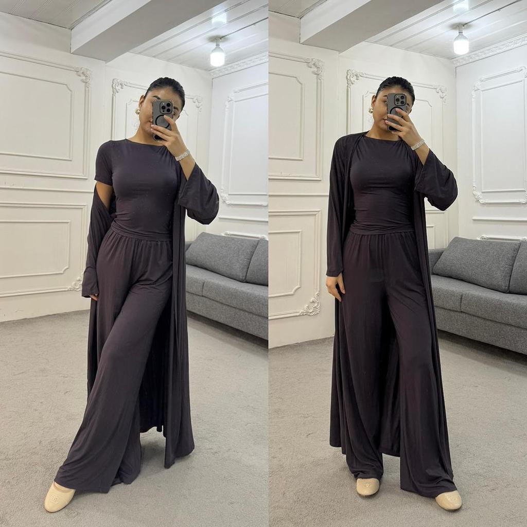 Autumn and Summer Season Comfortable and Versatile Commuting Daily Wide-leg Pants Waist and Thin Tight Top Jacket Three-piece Set