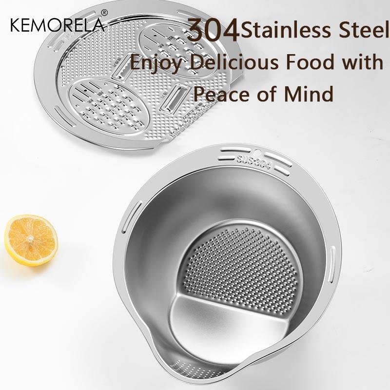 2 In1 Wash and Cut Vegetable Drain Bowl Stainless Steel 304 Rice Washing Bowl Fruit And Vegetable Strainer Kitchen Tool