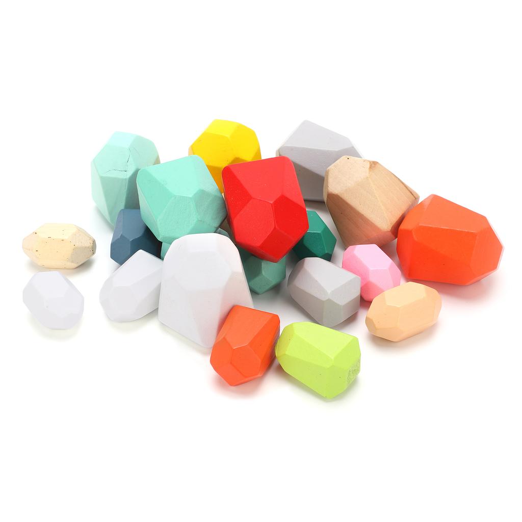 Kids Wooden Stacking Stones Colored Stone Blocks Educational Preschool Learning Toys22 Pcs