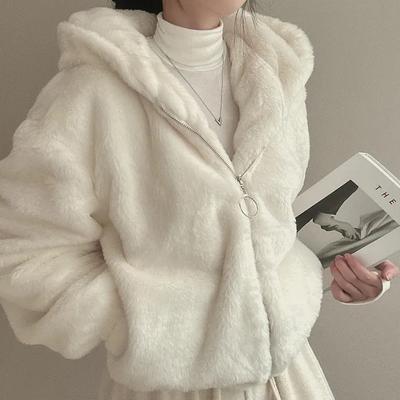 Winter Women Korean Fur Coat Zipper Loose Hoodies Over Coat Thick Warm Plus Size Female Plush Casual Coats