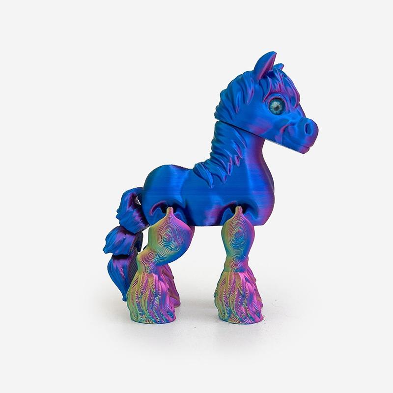 

1Pc 3D Printed Toy Rainbow Horse Simulated Statue Cute Zodiac Horse Joint Tail Movable Figurine Office Decor New Year Gift
