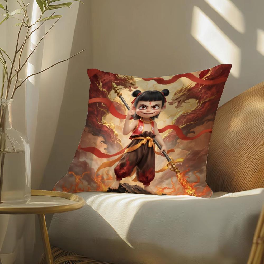 Chinese-Style Cartoon Art Film N-Ne Zha Pillow Case Pattern Printed Pillowcase For Living Room Sofa Cushion Cover