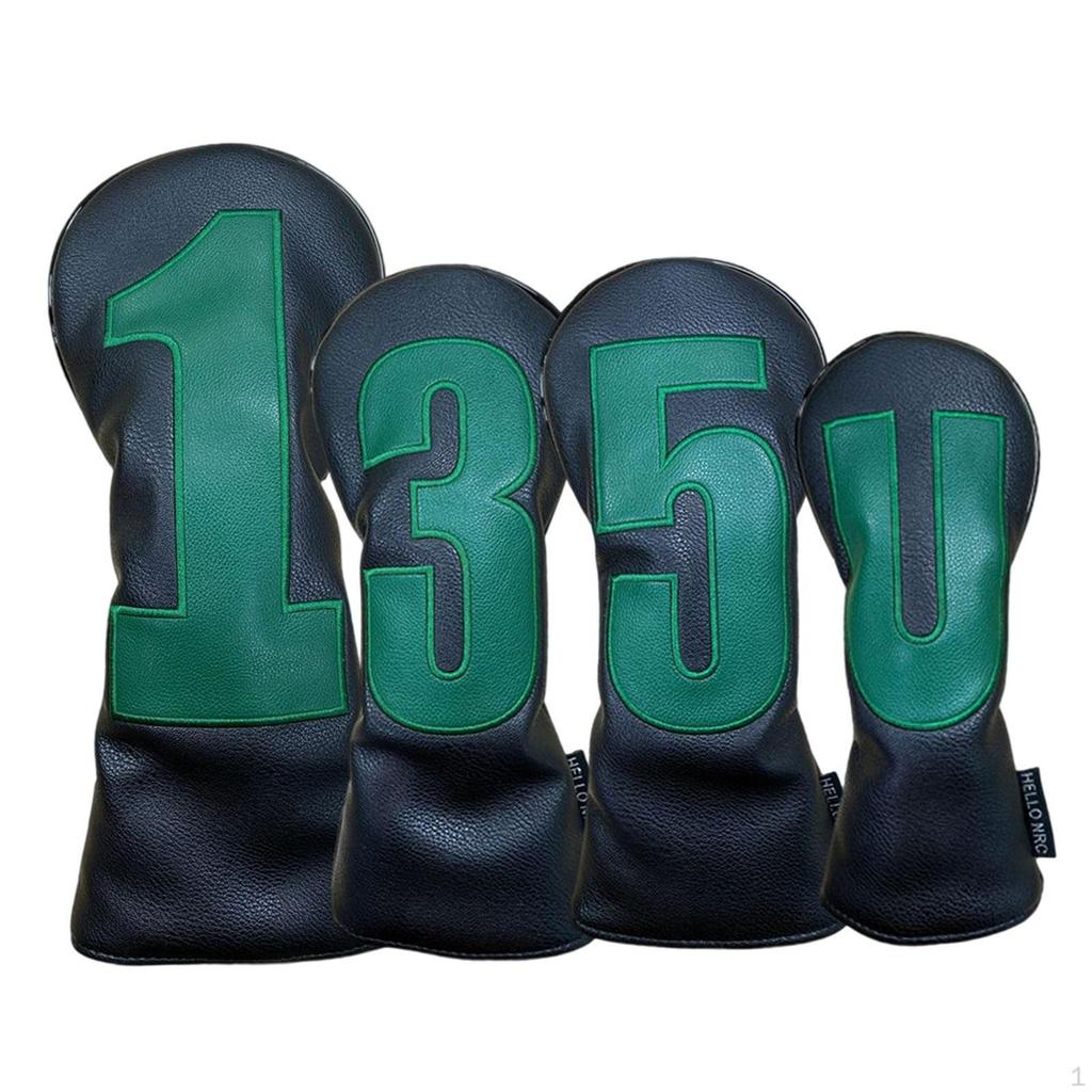 4 Pieces Golf Head Covers for Clubs PU Leather Wood Headcovers Golfer Gift