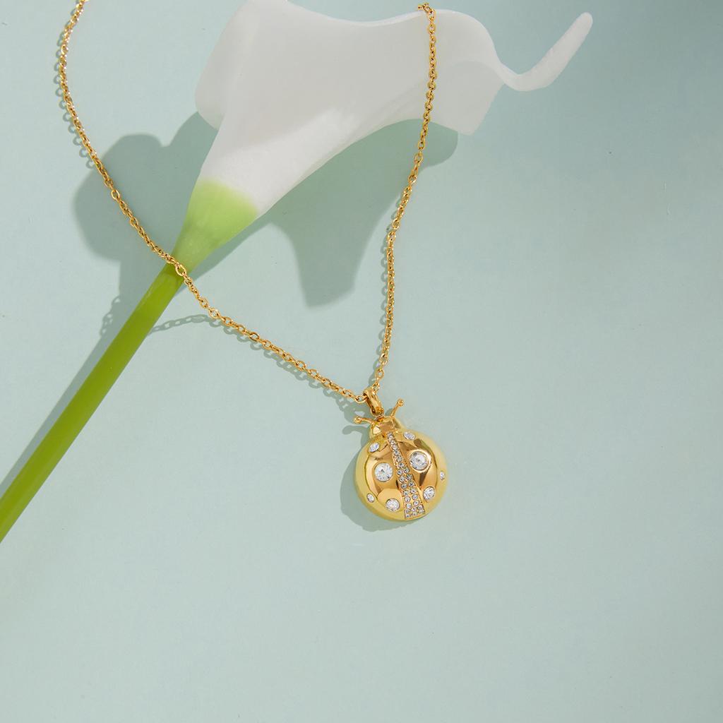Youthway Classic Zircon Ladybird Pendant Necklace For Women Minimalist Gold Plated Stainless Steel Necklace Fashion Jewelry