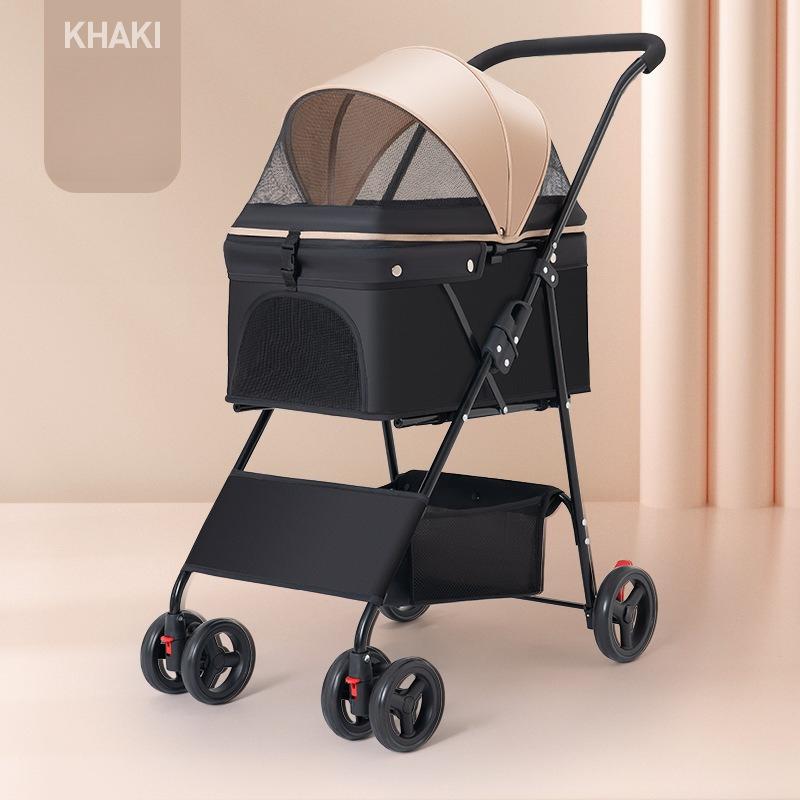 Metal Pet Stroller Lightweight Foldable Detachable Travel Cart for Small Medium Dogs Cats Outdoor Walking Stroller