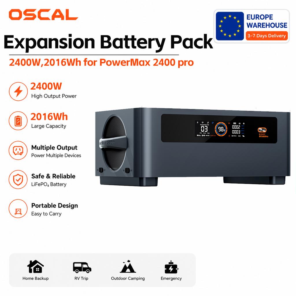 Oscal BP2400pro Stazione di Alimentazione Portatile 2016Wh Pacco Batteria di Espansione per Generatore Solare PowerMax 2400 pro, Controllo e Monitoraggio tramite App Intelligente