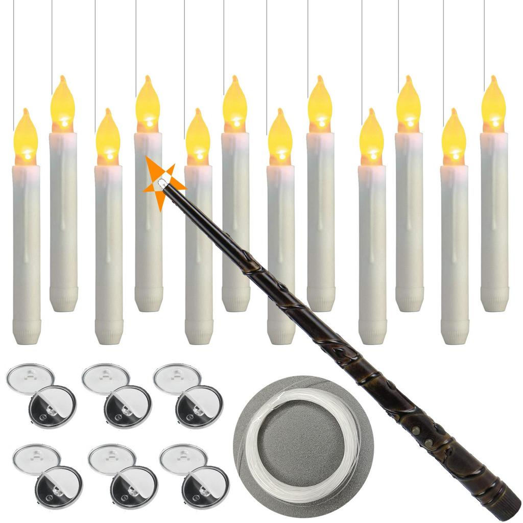 12PCS LED Floating Candles with 1PC Magic Wand Remote Timer for Birthday Halloween Party