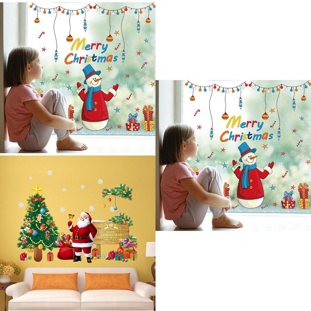 Pegatina de Pared para Habitación Infantil Árbol de Navidad Vibrante Papá Noel Calcomanía para Ventana Arte de Vinilo