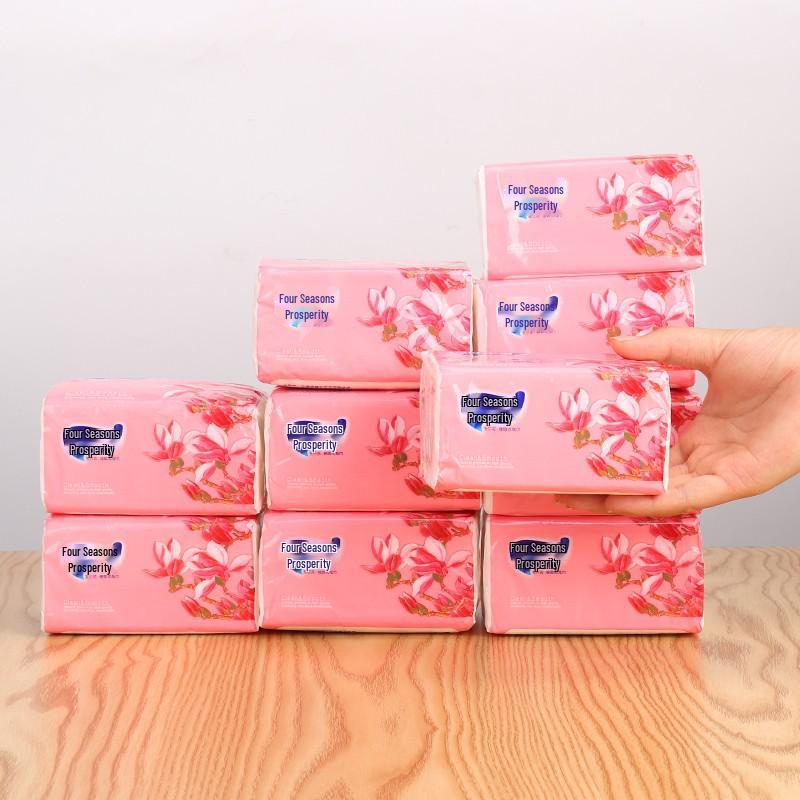 One Box with 8 Packs or 10 Packs of Sijiwang Facial Tissues, 380 Sheets/272 Sheets per Pack, Classic Four-layer, Soft, Water-absorbent Design.