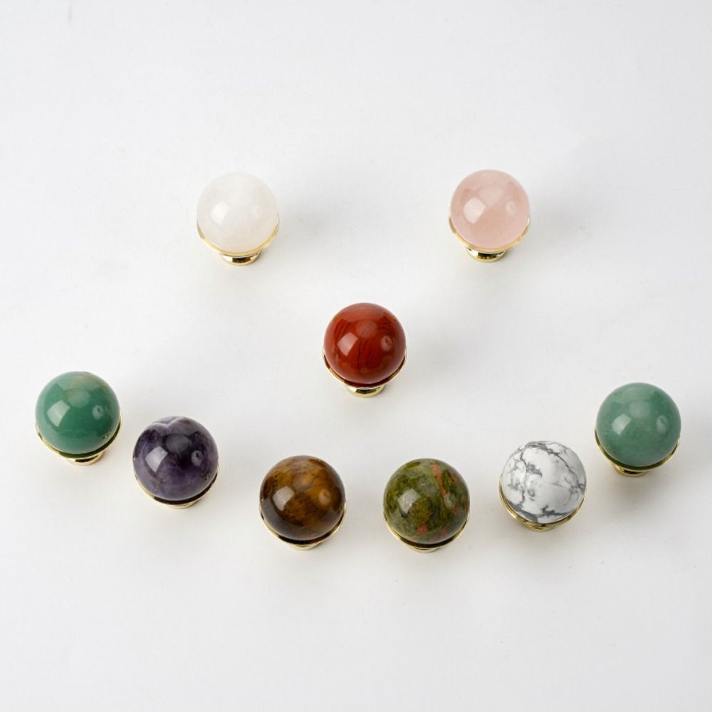 Multiple Colors Drawer Pull Handles Single Hole Electroplate Cabinet Knobs Decoration Brass and Marble Light Luxury