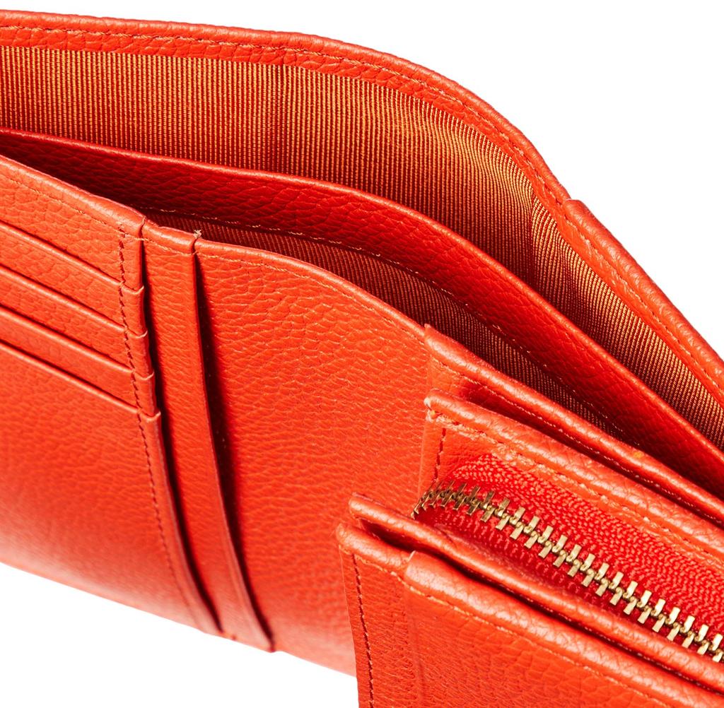 Marie Claire Women's Bifold Wallet, Genuine Leather, Zippered Coin Purse, Large Capacity, Brand: Carrousel 88649-52, Orange