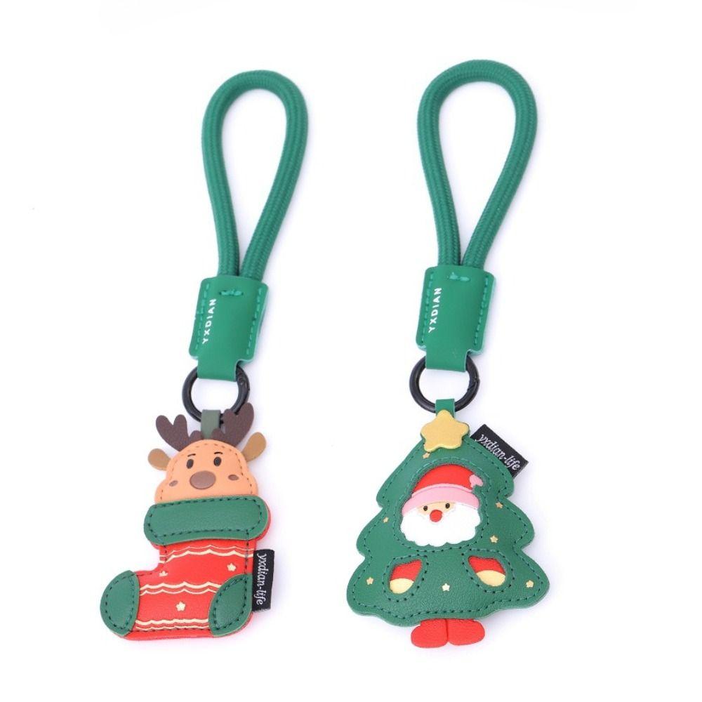 Green Strap Christmas Keychain Charm Cute Pendant Elk Key Ring Santa Claus Keychain  Luggage Tag