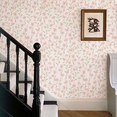 Carta da parati floreale rosa in PVC peel and stick, fiore autoadesivo impermeabile, adesivo per mobili, elegante, primaverile, vinile, decorazione per la casa