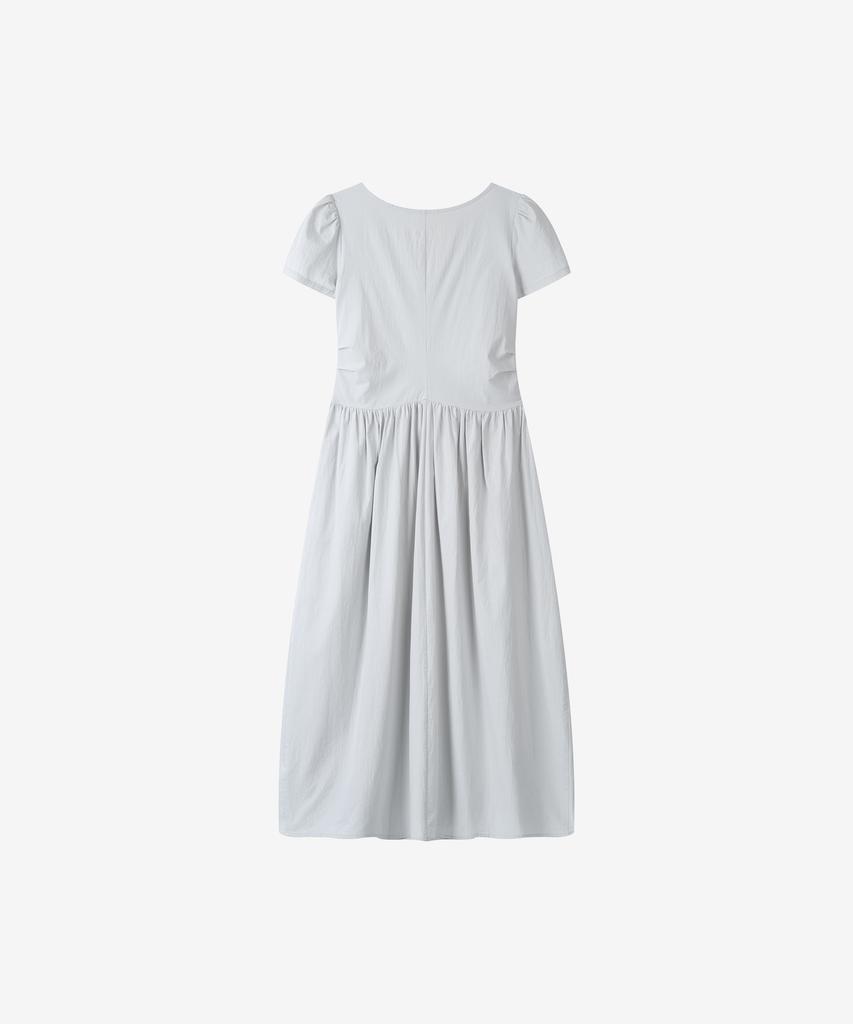 Basica Waist Tie Shirred Dress (Gray)