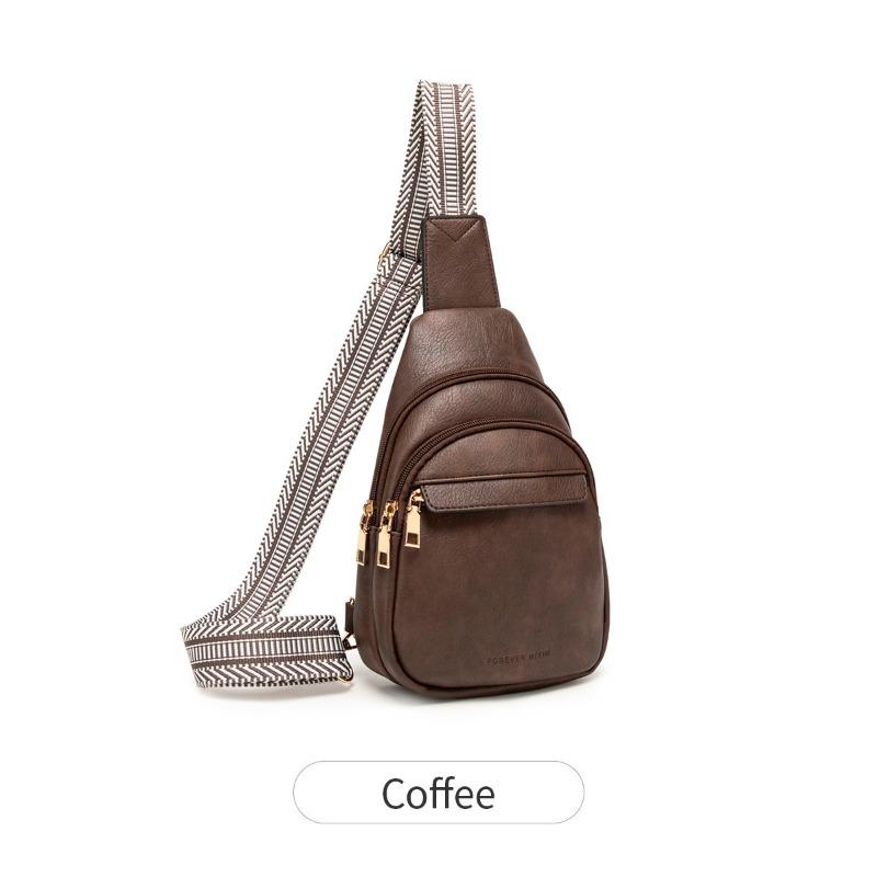 

new contrasting color wide shoulder strap women s breast bag textured soft leather diagonal span fanny pack retro fashion shoulder bag кавовий