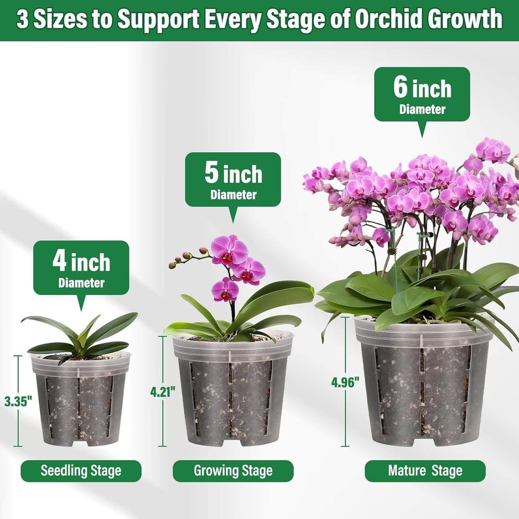 12 Pcs Plastic Orchid Pots With Holes, 4, 5, 6 Inch Clear Orchid Pots For Repotting With Saucers Drainage And Plant Stakes, Large Small Breathable