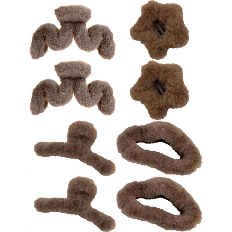 Set of 4/8 Autumn and Winter Short Plush Solid Color Hair Claws for Women Holiday Atmosphere Shark Clip Hair Accessories