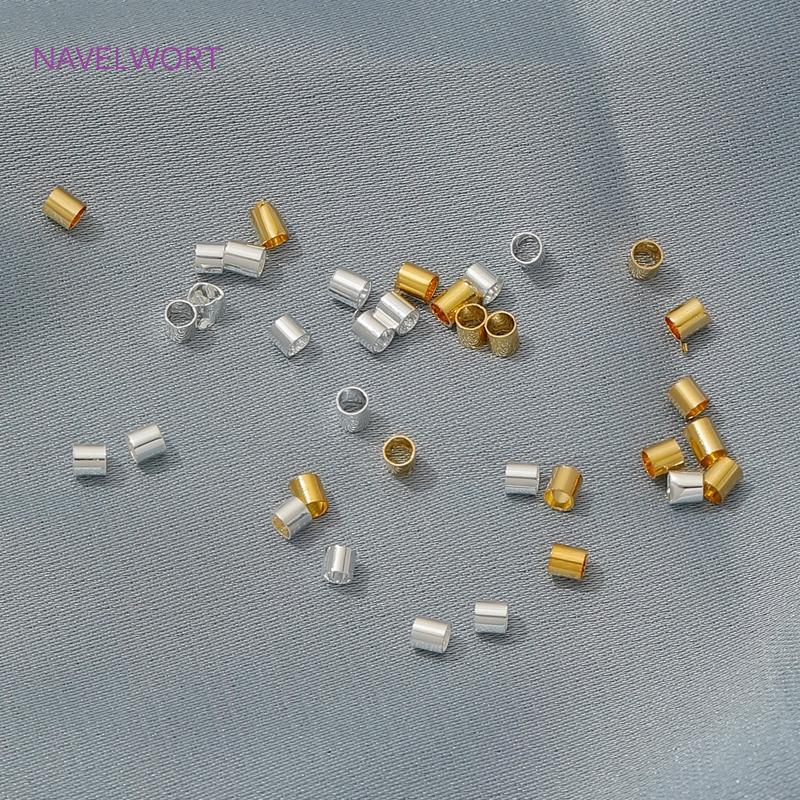 100/200pcs 18K Gold Plated Brass 2mm Tube Crimp End Beads Stopper Spacer Beads For DIY Bracelet Jewelry Making Accessories