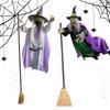Hovering Witch Prop Decoration Flying Witch Halloween Decor On Broom With Luminous Eyes Flying Broom Witch Spooky Decor