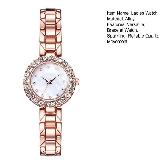 Ladies Bracelet Watch Rhinestone Quartz Analog Watch Sparkling Round Dial Wristwatch for Women Daily Party Date Wear