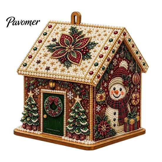 DIY Holiday Craft Set 3D House Christmas Faux Pearl Art Kit, Handmade Rhinestone Painting Kit Relaxing Activities for Adults Adults, Tabletop