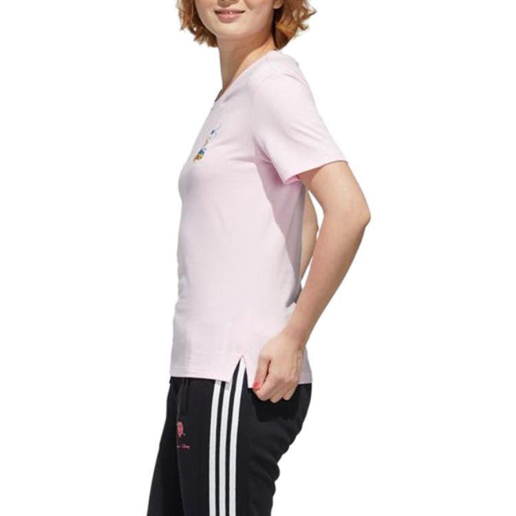 Adidas Neo Round Neck Comfortable Breathable Sports Casual Short Sleeve T-Shirt Women Tops Pink GJ5653