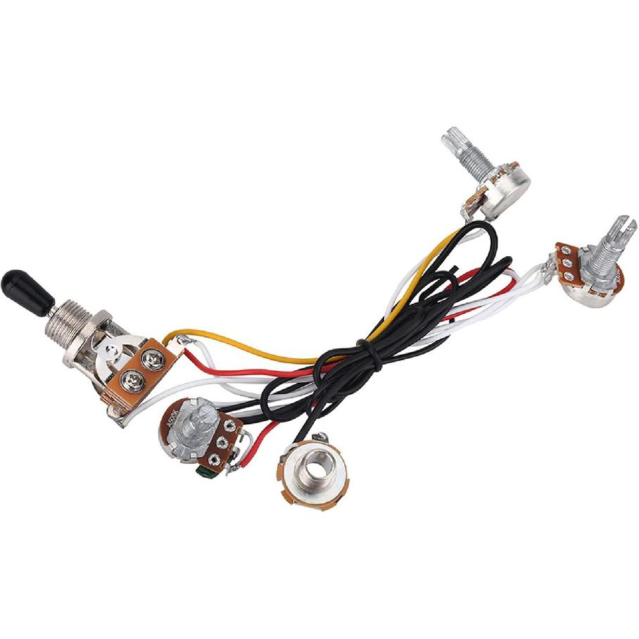 Wiring Harness with 2 Volume, 1 Tone, and 1 Jack for Electric Guitar Bass, 3 Way Switch for Electirc Guitar Bass Guitar Wiring Harness
