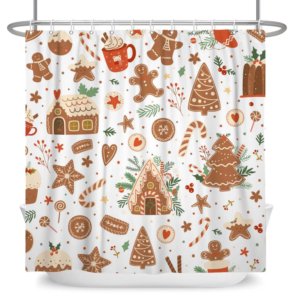 GAEMerry Christmas Duschvorhang Winter Schnee Weihnachtsmann Weihnachtsbaum Dekor Badezimmer Vorhänge Wasserdichte Badewannenwand