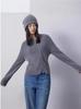 Women's Grey 100% Pure Wool Round Neck Cardigan with Pearl Zipper