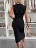2025 Elegant Slim-Fit Round Neck Split Solid Color Dress for Women