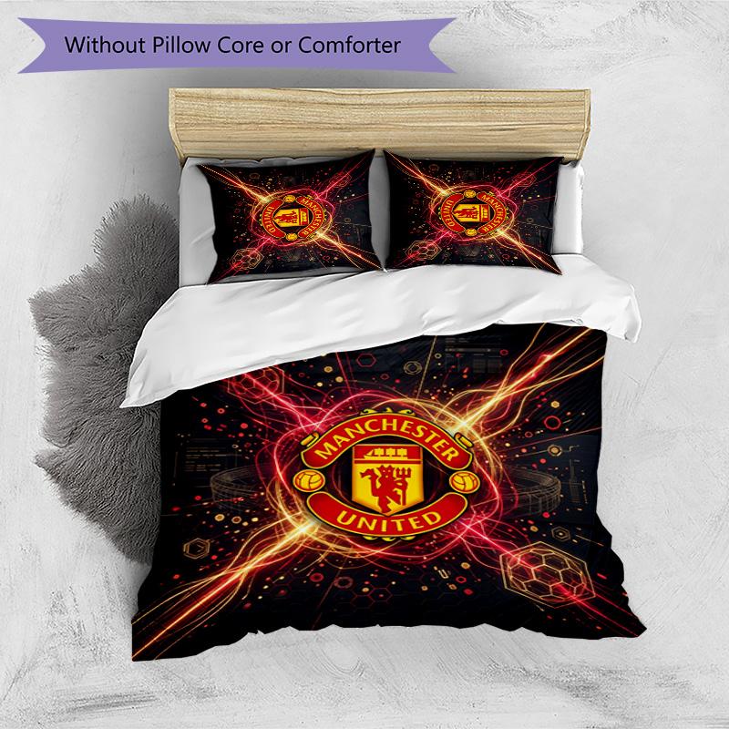 Set Lenzuola Stampato Manchester United 3 Pezzi Morbido Delicato sulla Pelle Lavabile Copripiumino e Federe Set Tutte le Stagioni Camera da Letto