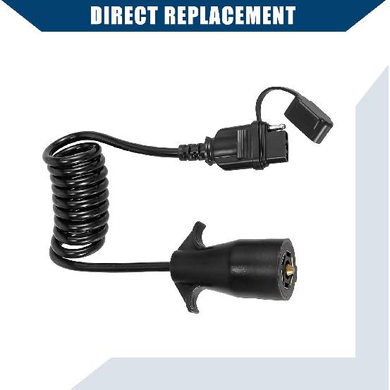 4.5ft 7 Way Round to 4 Way Pin Flat Trailer Coiled Wiring Harness Connector Adapter Plug/Rear for Car/Durable / 1 Pcs