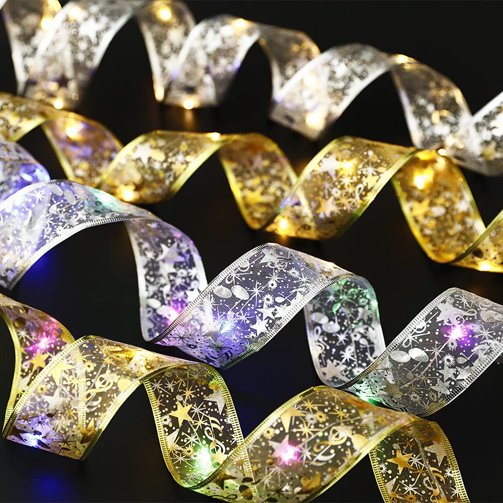 Lhyxuuk Christmas Ribbon Lights, 5M (50 LEDs)  10M (100 LEDs), Christmas Tree Ornaments, Romantic Christmas Decorations, Perfect for Weddings,