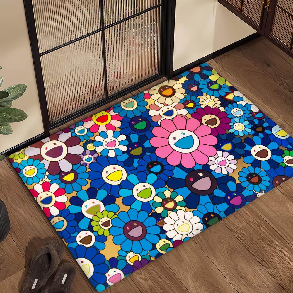 Fashion M-Murakamis Art T-Takashi Door Mat Bath Microfiber Decorative Versatile Flannel Floor Quick Dry Absorbent Non-slip Sole