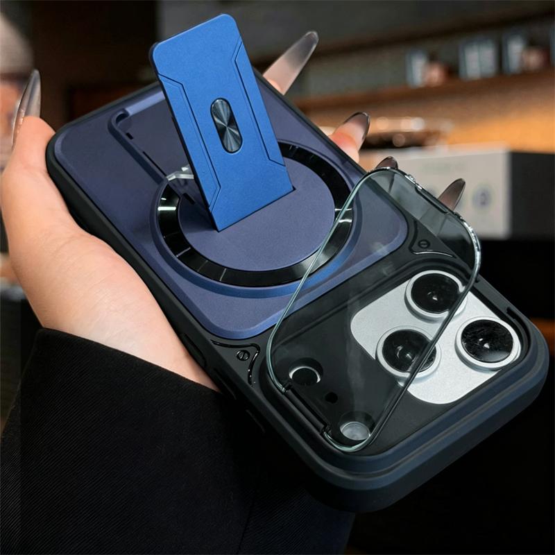Fold Stand Magnetic Armor Case for 17 Air 16 15 14 Plus 13 12 11 Pro Max For Magsafe Camera Holder Lens Protection Cover