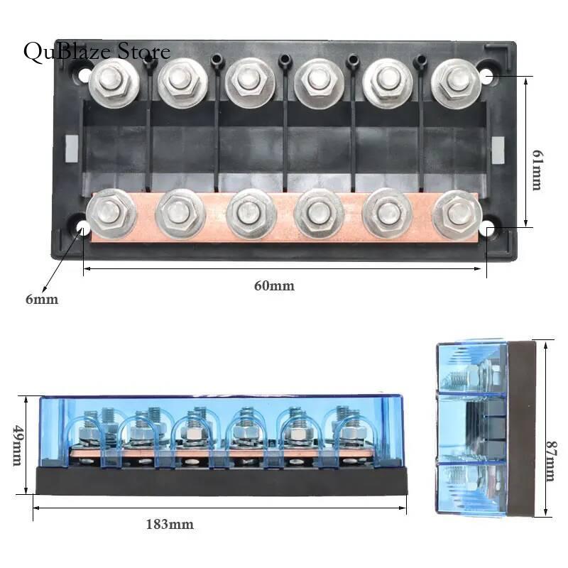 ANM MEGA 6Way MIDI Fuse Box 30A-500A Bolt-Down Power Distribution Block with Copper Busbar for RV Camper Boat Marine