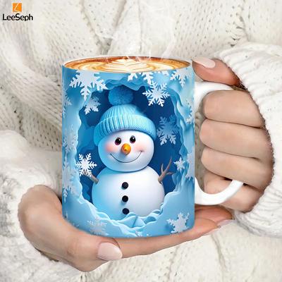 Leeseph Weihnachten 3D Schneemann Kaffeetasse, Keramik Lustige Kaffeetasse, Große Geburtstags- oder Weihnachtsüberraschung für Freund oder Arbeitskollegen