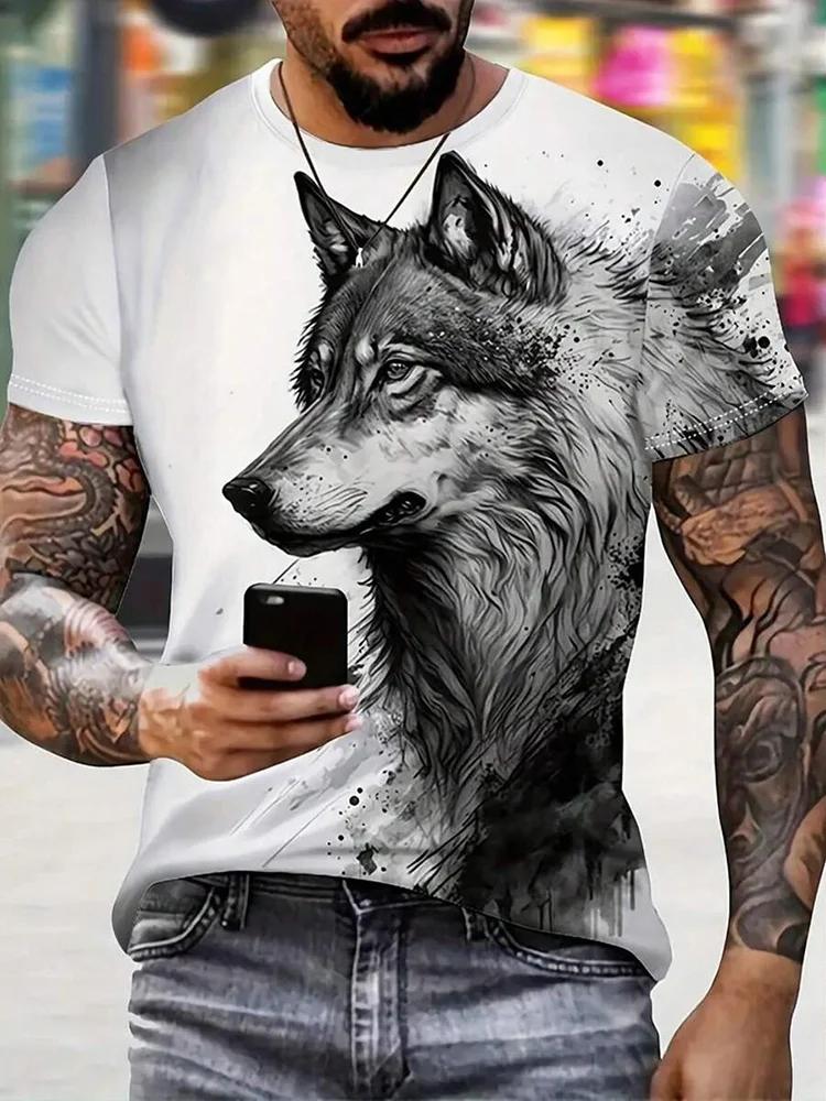 Fashion Street Style Men's Crew Neck T-shirt Fierce Wolf Graphic T Shirts for Men 3d Printed Breathable Tops Summer Casual Tees