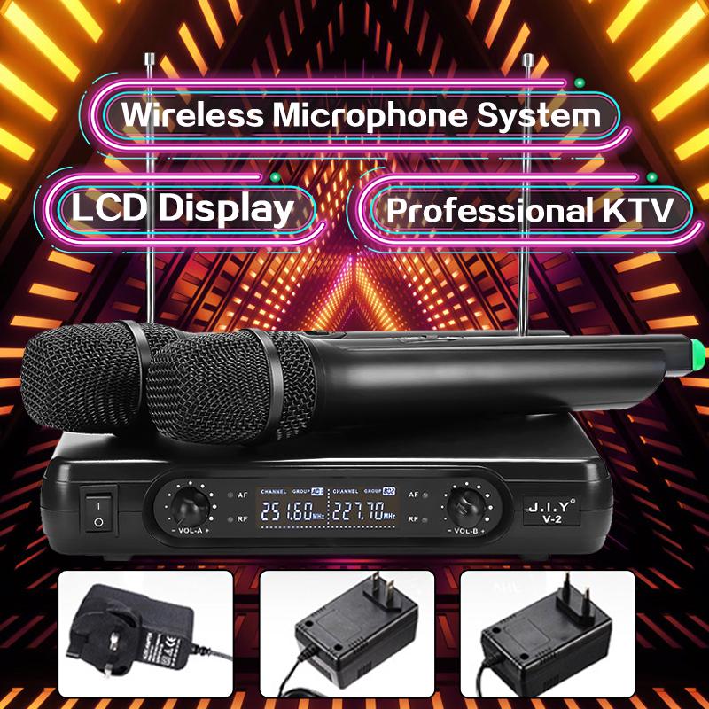 2 Channel Dual Cordless Handheld Mic Wireless Microphone System 50Hz-18KHz With LCD Display High-fidelity Stability Large Receiving 225x130x42mm