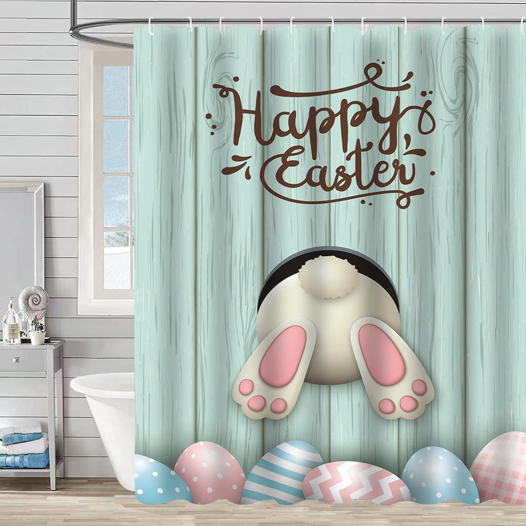 Easter Rabbit Waterproof And Mildew-Proof Polyester Bathroom Shower Curtain Shower Curtain Partition Curtain Free Of Punching