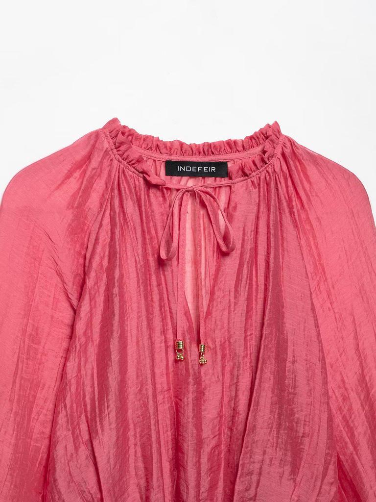 ZA Women's 2025 Spring European & American Style Crinkle Ruffle Stand Collar Short Top and Midi Skirt Set