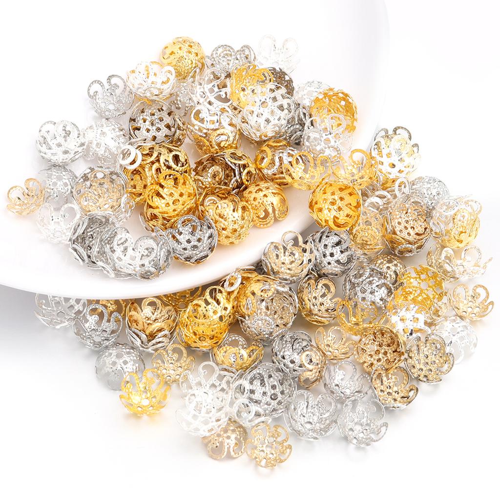 100Pcs 8 10mm Metal Iron Flower Torus Lotus Shape Bead Caps For Jewelry Making End Spacer Beads DIY Charms Bracelet Accessories