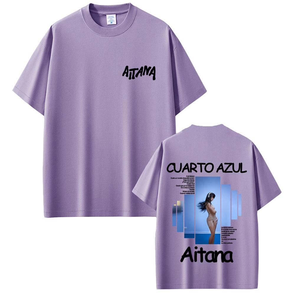 Singer Aitana CUARTO AZUL Album Graphic Tshirt Men Women Hip Hop Fashion Oversized T Shirts Male Casual Cotton Vintage Tshirts