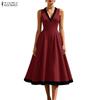 ZANZEA Women Casual V-Neck Elegant Sleeveless A-line Dress