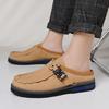 Platform Mules Men Half Shoes For Man Loafers Slippers Leather Mens Backless Casual Shoes Male Slides Flat Semi-Drag Sandals