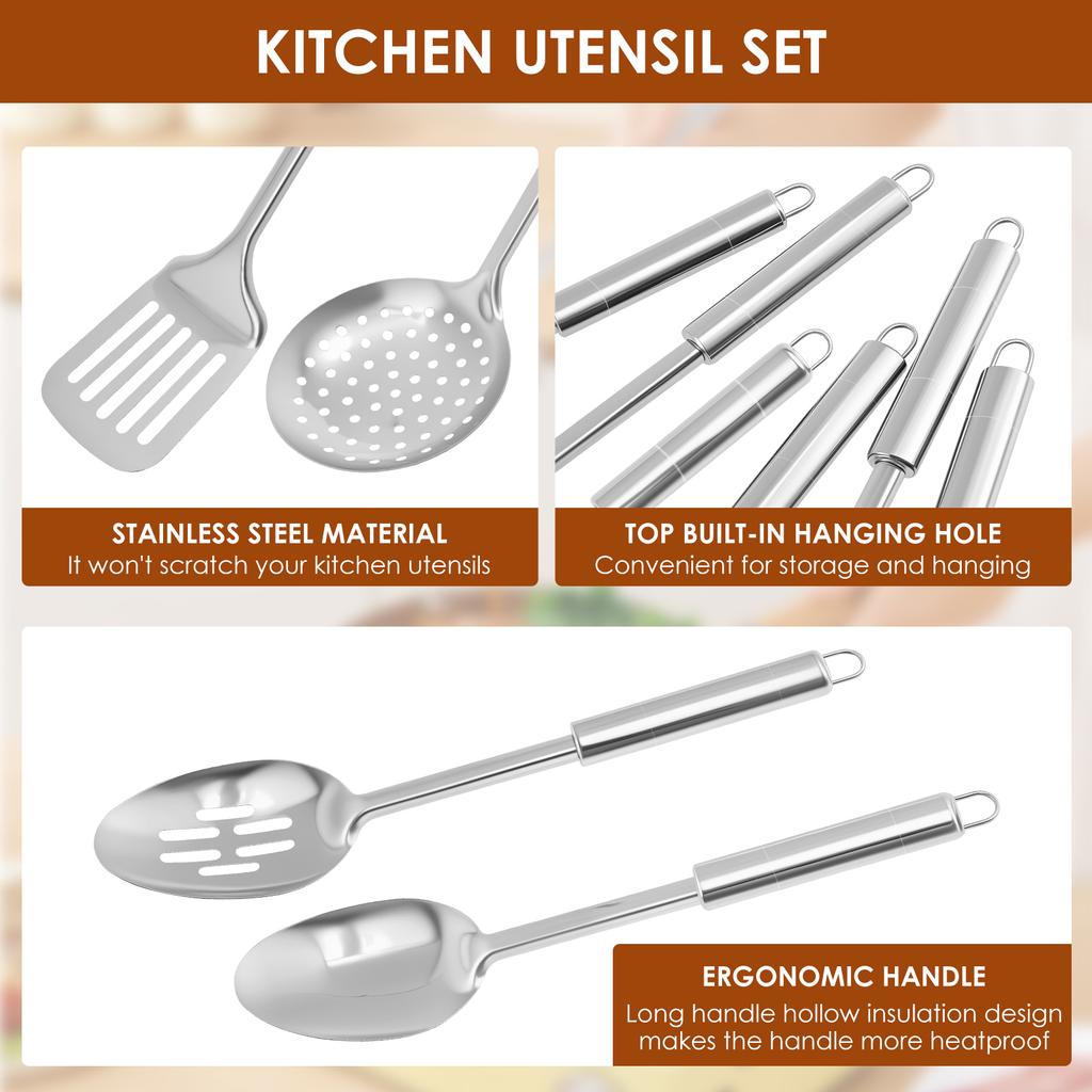 6 Pcs Cooking Utensils Set Stainless Steel Kitchen Utensil Set Heat Resistant Wok Utensils Set Versatile Kitchen Cooking Tools
