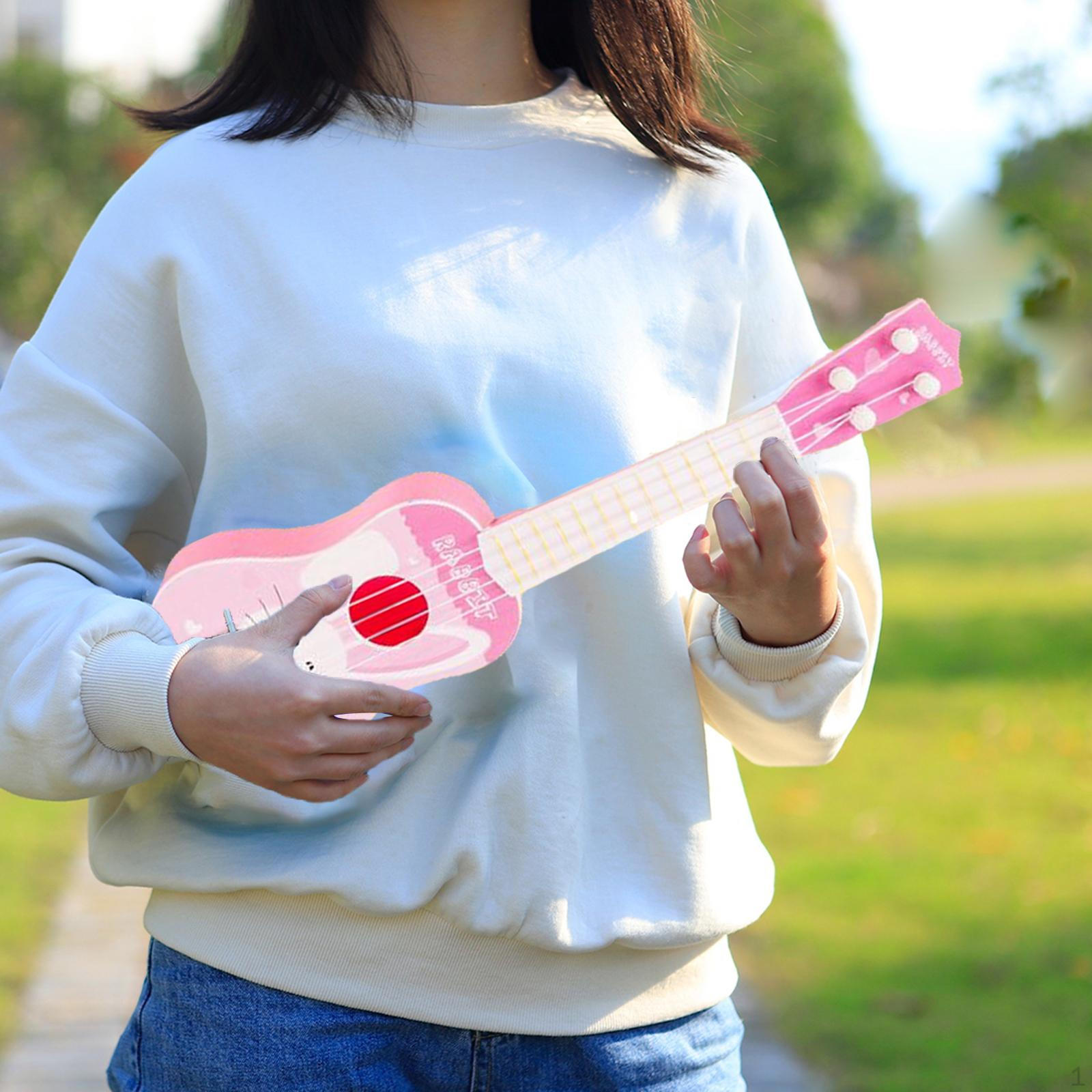 

4 String Ukulele Learning Toy for Kids, Musical Instrument Gift Girls Light Pink Rabbit