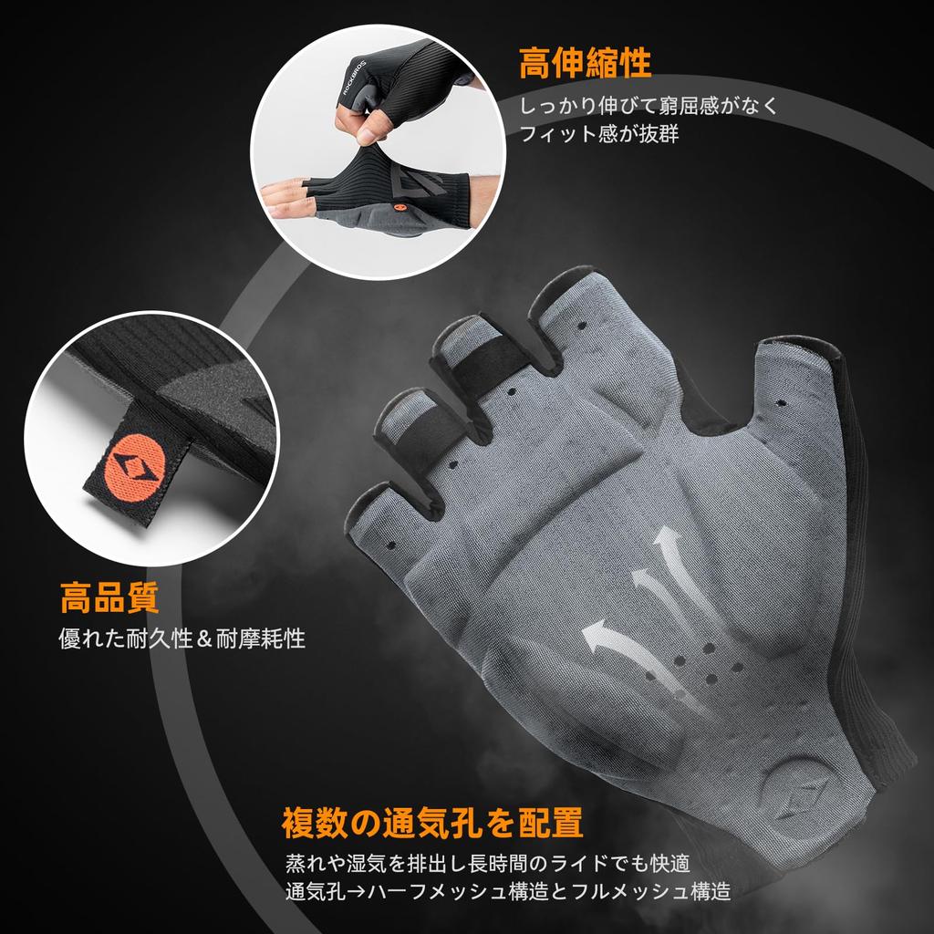 ROCKBROS Summer Cycling Upgraded Padded for Road and Outdoor Unisex for Men and Women Gloves, Fingerless, Shock-Absorbing Palm, Breathable, Stretchy,